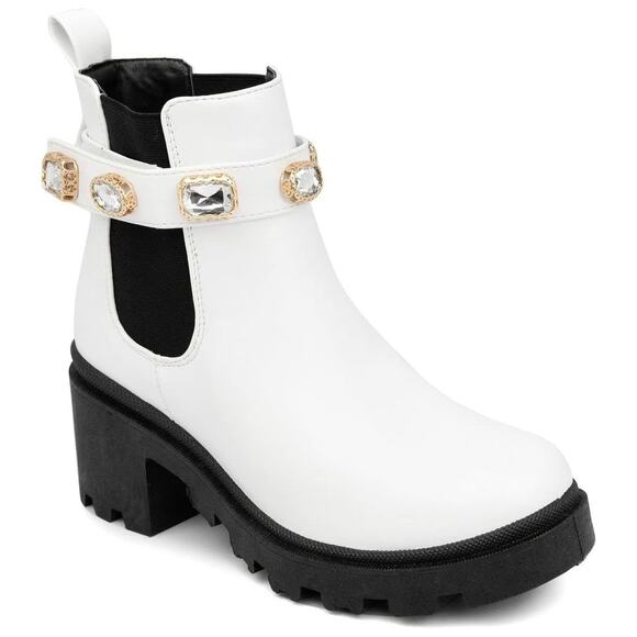 Sugar Women Favorite Block Heel Chelsea Boots Size US 6.5M White Bejeweled - Picture 1 of 7